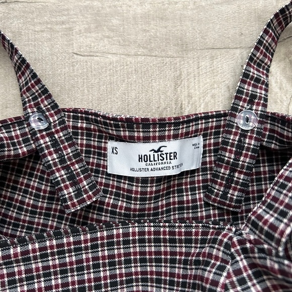 Hollister Red Black Retro Plaid Preppy Square Neck Slit Party Mini Dress XS - Picture 8 of 14